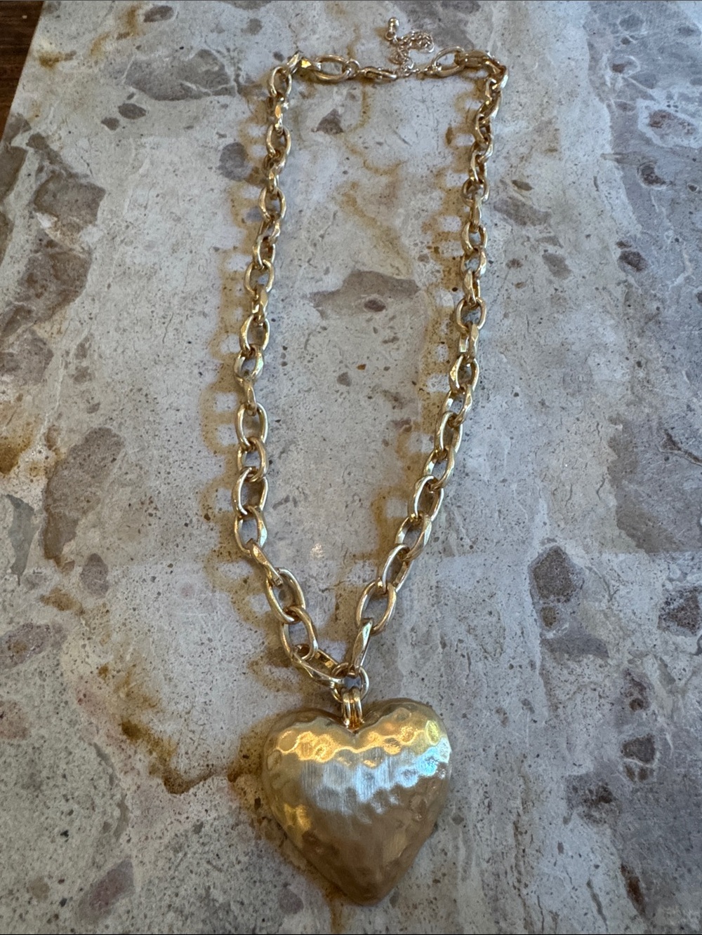 Gold Heart Pendant Chunky Chain Necklace - Women Jewelry